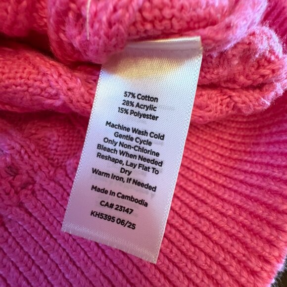 Talbots Stunning Pink Cable Knit Crewneck Sweater Womans Small Button Accent NWT - Picture 9 of 10